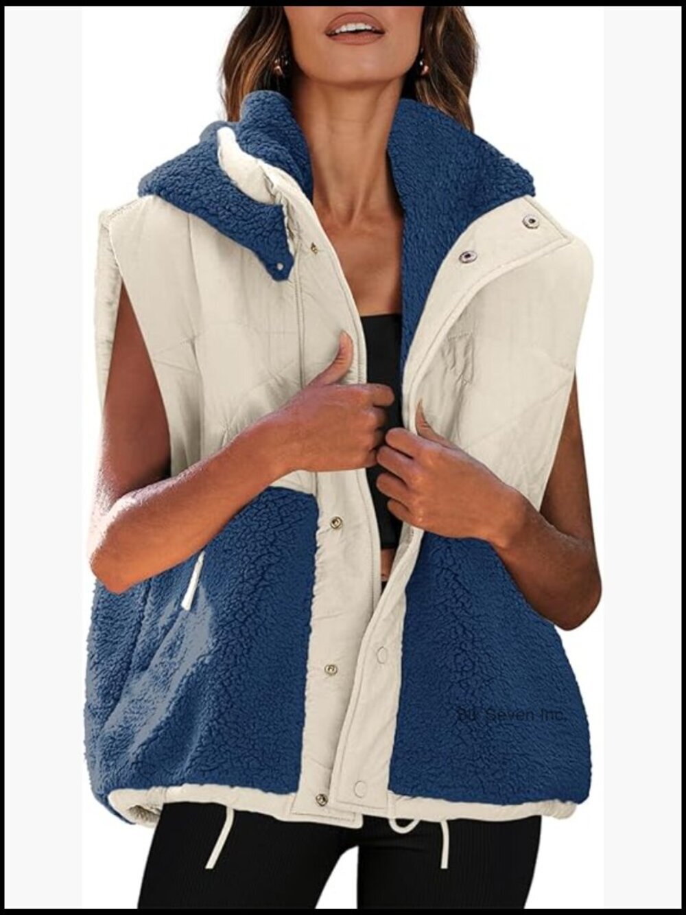 Oversized Sherpa Vest Color Block Quilted Fleece Vest with Pockets